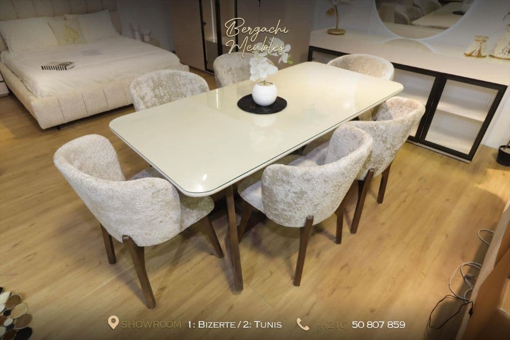 Table Blanche 6 Chaises Bouclé